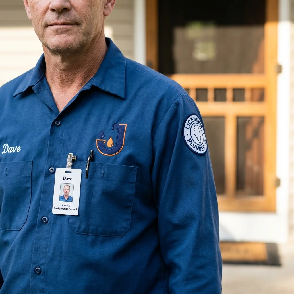 Licensed plumber showing ID badge in Bargersville, IN