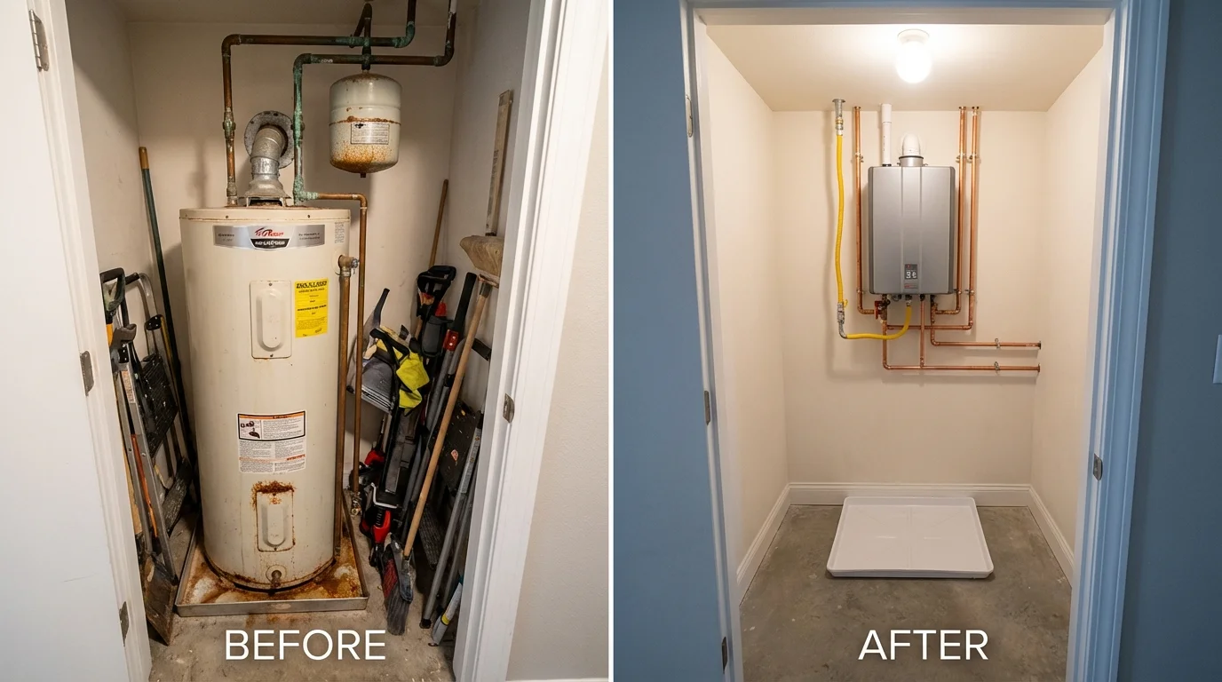 Tank water heater versus wall-mounted tankless unit comparison for Bargersville, IN homeowners